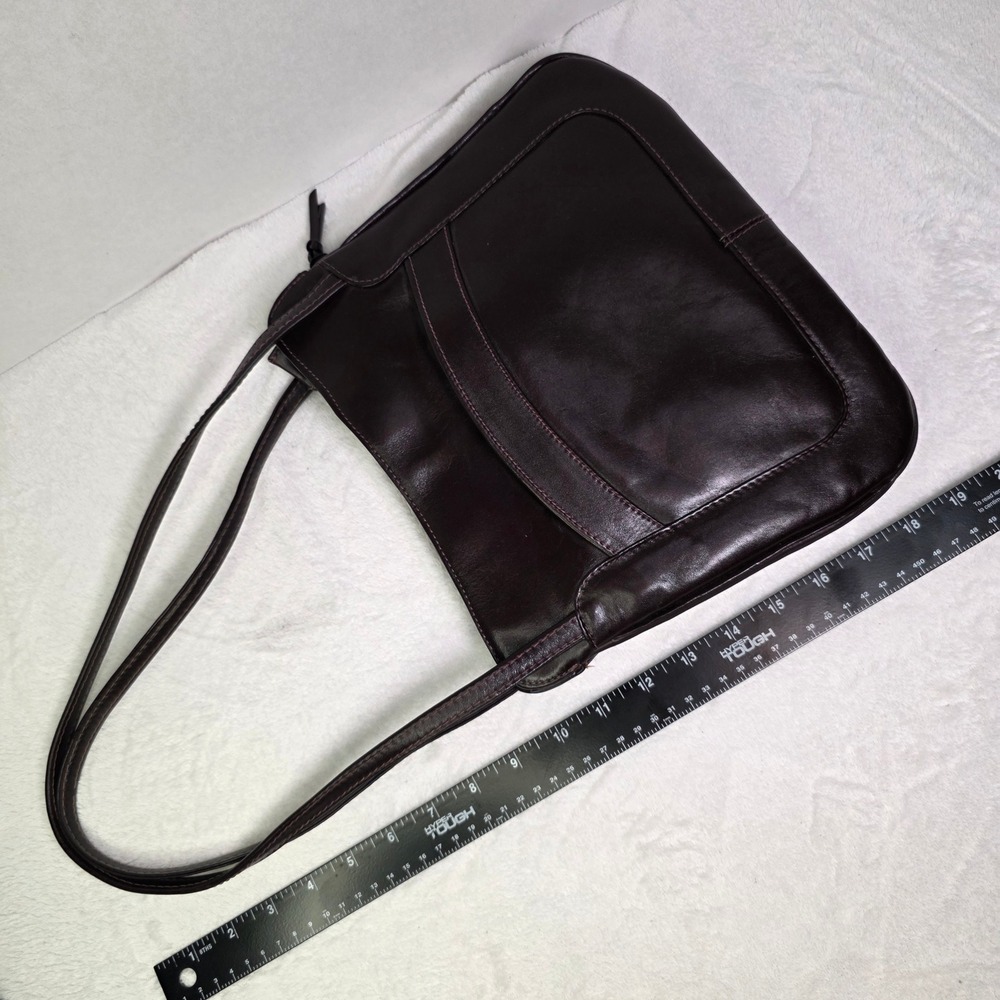 Macy's Vintage Dark Brown Genuine Leather Shoulder Bag Made in Uruguay Zip Top - Picture 8 of 14